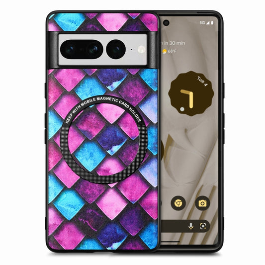For Google Pixel 7 Pro Colored Drawing Leather Back Cover Magsafe Phone Case(Purple Scales) - Google Cases by buy2fix | Online Shopping UK | buy2fix