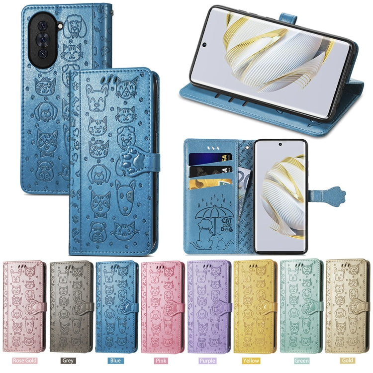 For Huawei Nova 10 Cat and Dog Embossed Leather Phone Case(Blue) - Huawei Cases by buy2fix | Online Shopping UK | buy2fix