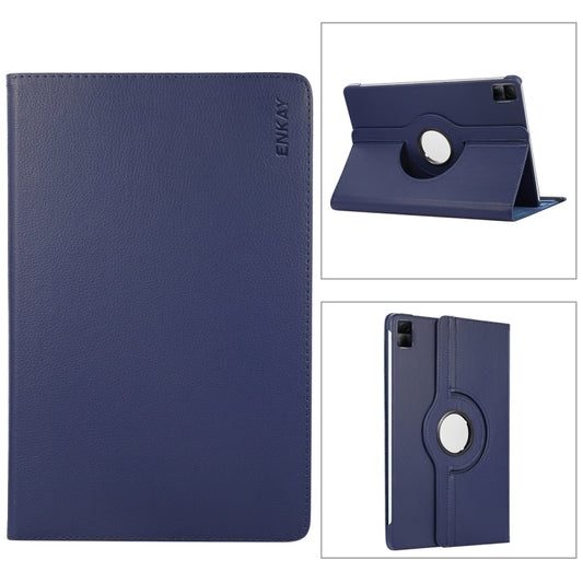 For Xiaomi Redmi Pad 10.61 ENKAY Hat-Prince 360 Degree Rotation Litchi Leather Smart Case(Dark Blue) -  by ENKAY | Online Shopping UK | buy2fix