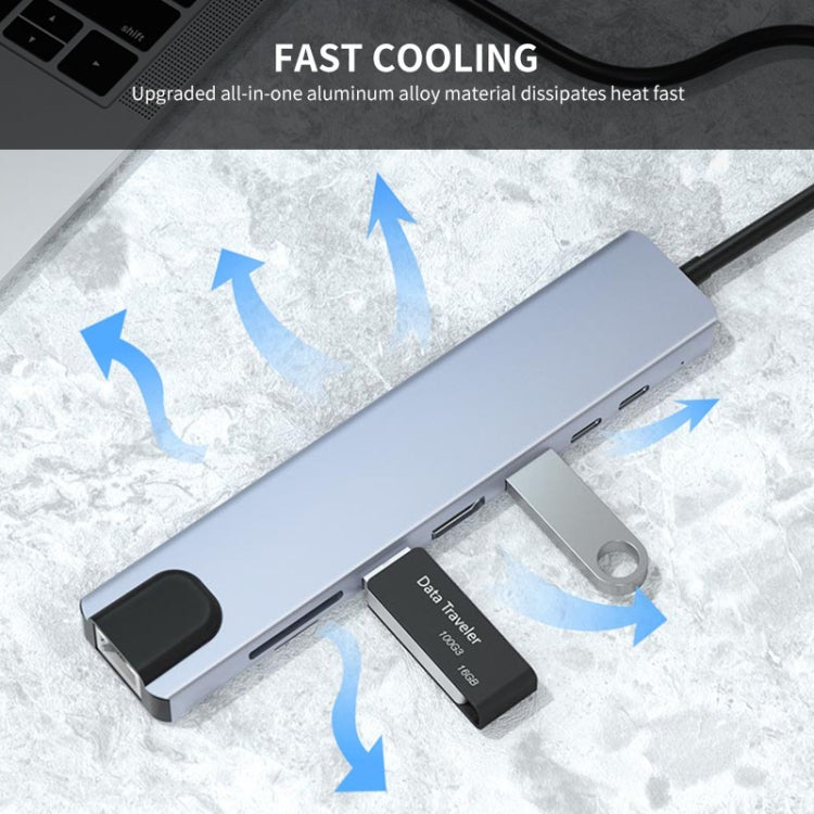 JUNSUNMAY 8 in 1 Type-C to 4K HDMI / Ethernet Docking Station Adapter PD Quick Charge Hub SD/TF Card Reader - USB HUB by JUNSUNMAY | Online Shopping UK | buy2fix