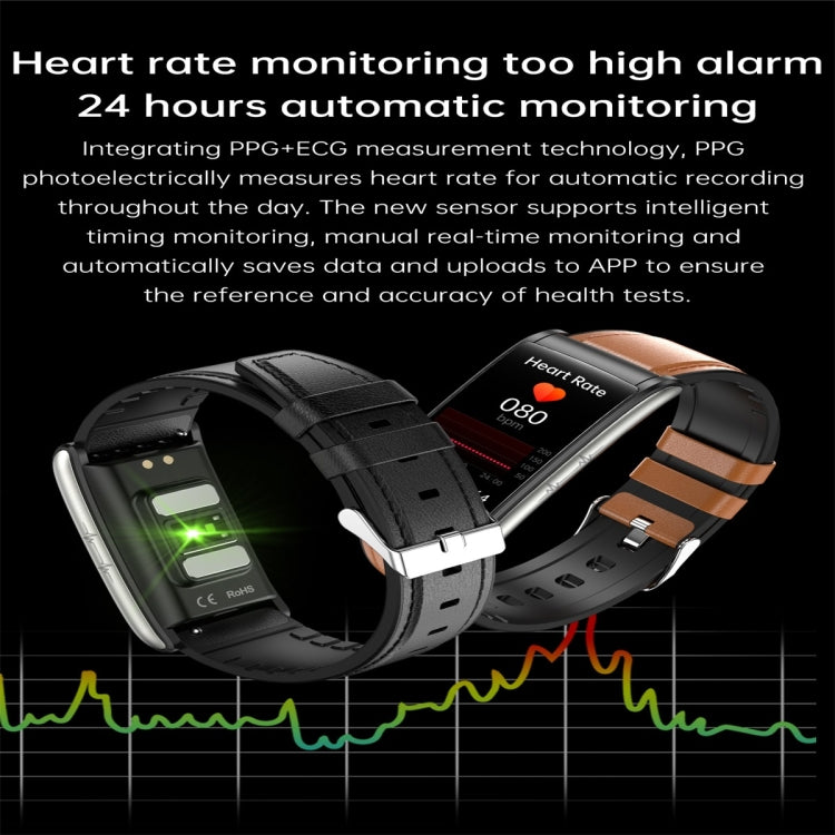 E600 1.47 inch Color Screen Smart Watch Leather Strap Support Heart Rate Monitoring / Blood Pressure Monitoring(Black) - Smart Wear by buy2fix | Online Shopping UK | buy2fix