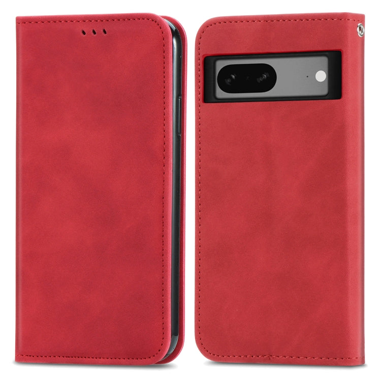 For Google Pixel 7A Retro Skin Feel Magnetic Flip Leather Phone Case(Red) - Google Cases by buy2fix | Online Shopping UK | buy2fix