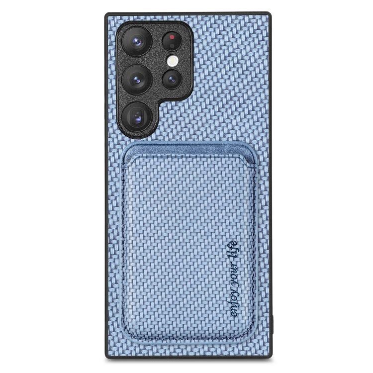 For Samsung Galaxy S22 Ultra 5G Carbon Fiber Leather Card Magsafe Magnetic Phone Case(Blue) - Galaxy S22 Ultra 5G Cases by buy2fix | Online Shopping UK | buy2fix