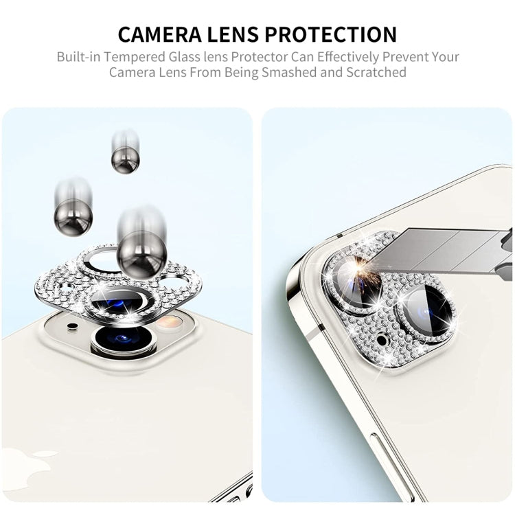 For iPhone 14 / 14 Plus ENKAY Hat-Prince Blink Diamond Camera Lens Aluminium Alloy Tempered Glass Film(Black) - iPhone 14 Tempered Glass by ENKAY | Online Shopping UK | buy2fix