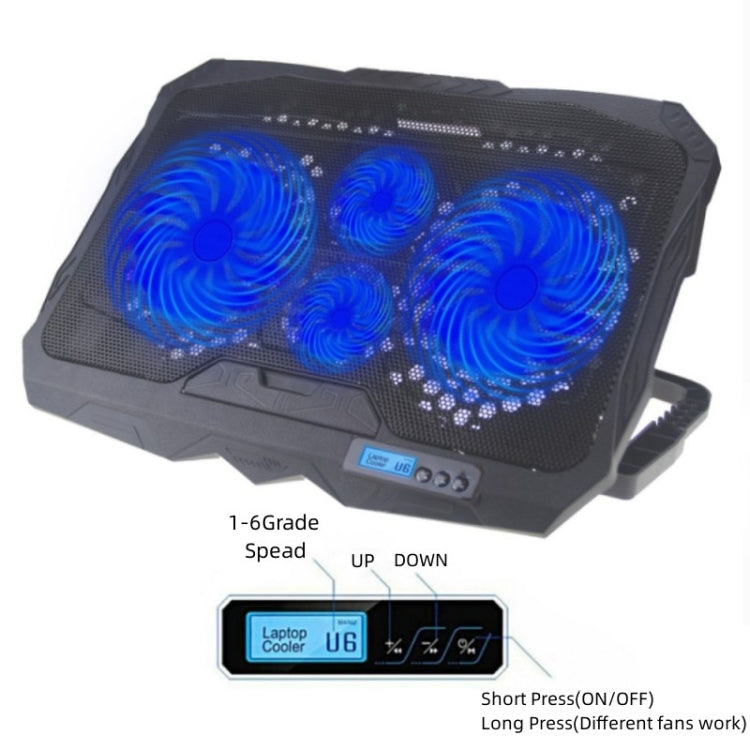 S18 Aluminum Four Fans Gaming Laptop Cooling Pad Foldable Holder with Wind Speed Display(Blue) - Cooling Pads by buy2fix | Online Shopping UK | buy2fix