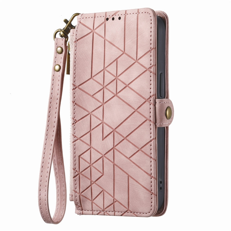 For iPhone 13 Pro Geometric Zipper Wallet Side Buckle Leather Phone Case(Pink) - iPhone 13 Pro Cases by buy2fix | Online Shopping UK | buy2fix