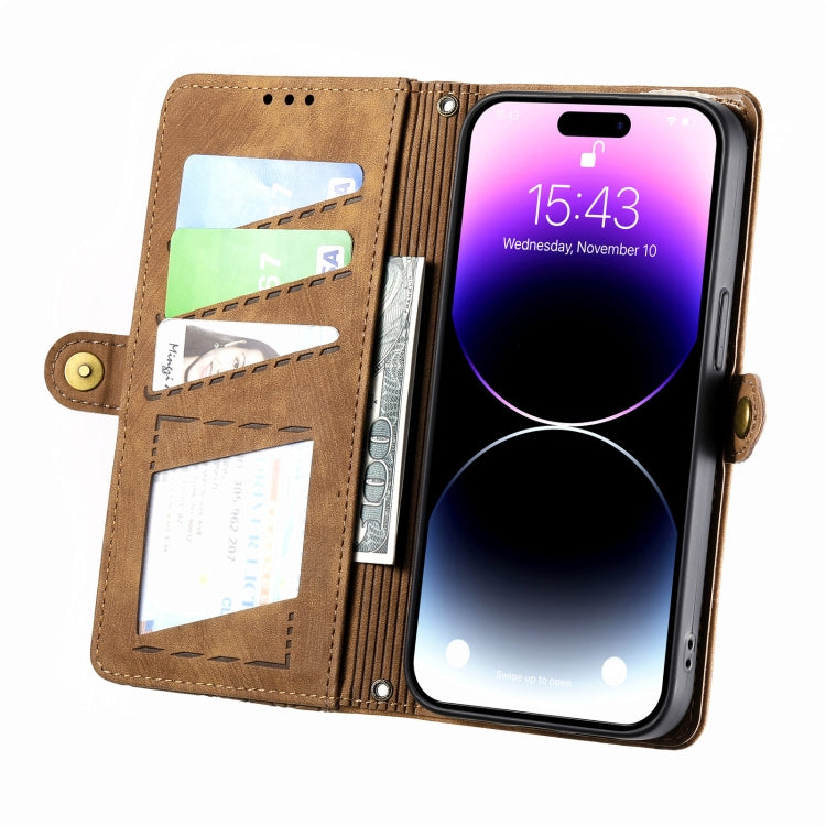 For iPhone 11 Pro Max Geometric Zipper Wallet Side Buckle Leather Phone Case(Brown) - iPhone 11 Pro Max Cases by buy2fix | Online Shopping UK | buy2fix