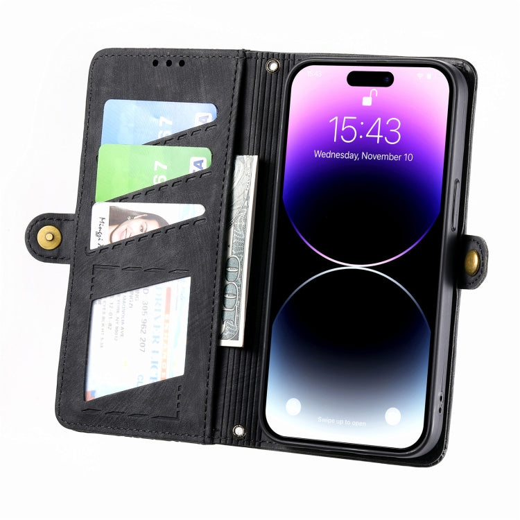 For iPhone X / XS Geometric Zipper Wallet Side Buckle Leather Phone Case(Black) - More iPhone Cases by buy2fix | Online Shopping UK | buy2fix