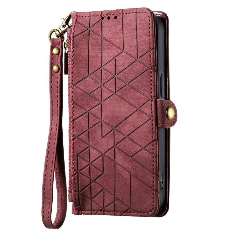 For Google Pixel 6 Geometric Zipper Wallet Side Buckle Leather Phone Case(Red) - Google Cases by buy2fix | Online Shopping UK | buy2fix