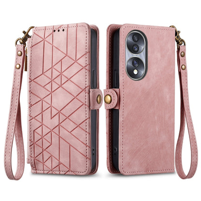 For Honor Magic5 Geometric Zipper Wallet Side Buckle Leather Phone Case(Pink) - Honor Cases by buy2fix | Online Shopping UK | buy2fix