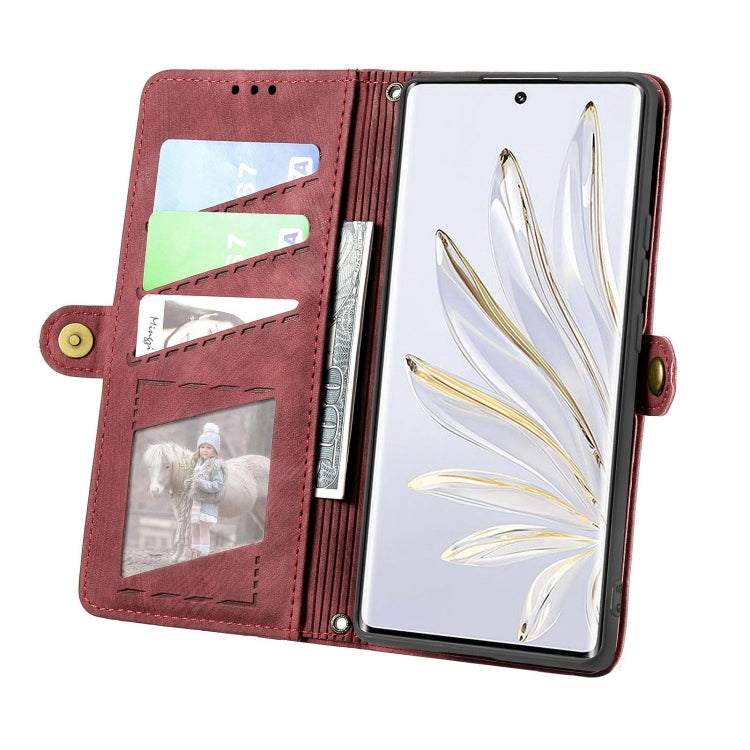 For Honor X7A Geometric Zipper Wallet Side Buckle Leather Phone Case(Red) - Honor Cases by buy2fix | Online Shopping UK | buy2fix