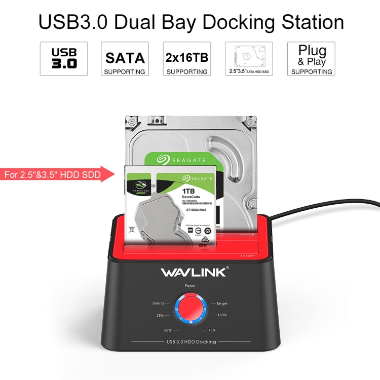 Wavlink ST334U SSD Dual Bay External Hard Drive Docking Station USB 3.0 to SATA I/II/III(UK Plug) - External Hard Drives by buy2fix | Online Shopping UK | buy2fix