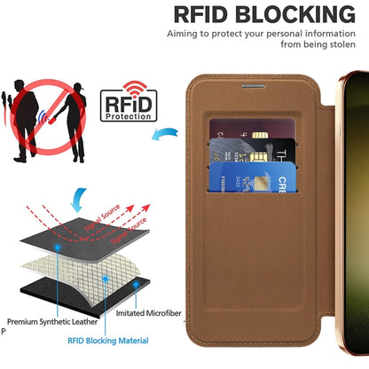 For Samsung Galaxy S23+ 5G Shield Magsafe RFID Anti-theft Rhombus Leather Phone Case(Brown) - Galaxy S23+ 5G Cases by buy2fix | Online Shopping UK | buy2fix