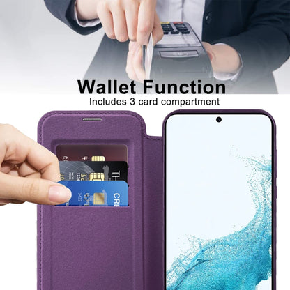 For Samsung Galaxy S22 5G Shield Magsafe RFID Anti-theft Rhombus Leather Phone Case(Purple) - Galaxy S22 5G Cases by buy2fix | Online Shopping UK | buy2fix