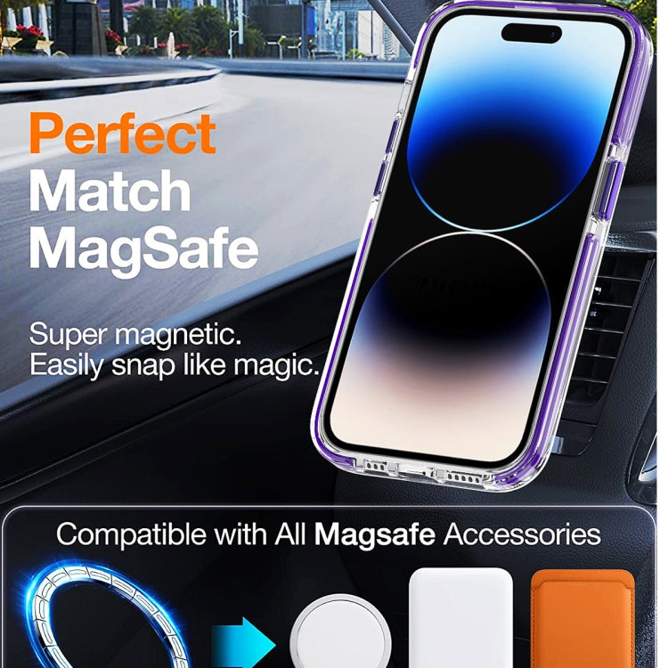 For iPhone 15 Pro Max Dual-color MagSafe TPU Hybrid Clear PC Shockproof Phone Case(Purple) - iPhone 15 Pro Max Cases by buy2fix | Online Shopping UK | buy2fix