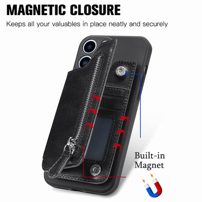 For iPhone 15 Pro Max Zipper Wallet Leather Back Shockproof Phone Case(Black) - iPhone 15 Pro Max Cases by buy2fix | Online Shopping UK | buy2fix