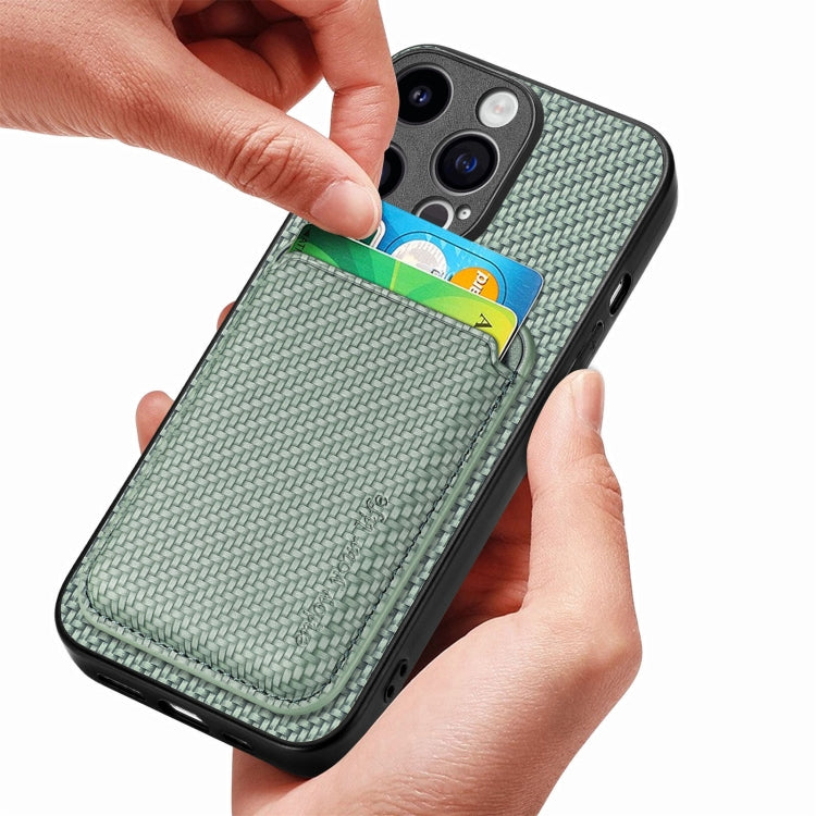 For iPhone 15 Pro Carbon Fiber Leather Card Magsafe Phone Case(Green) - iPhone 15 Pro Cases by buy2fix | Online Shopping UK | buy2fix