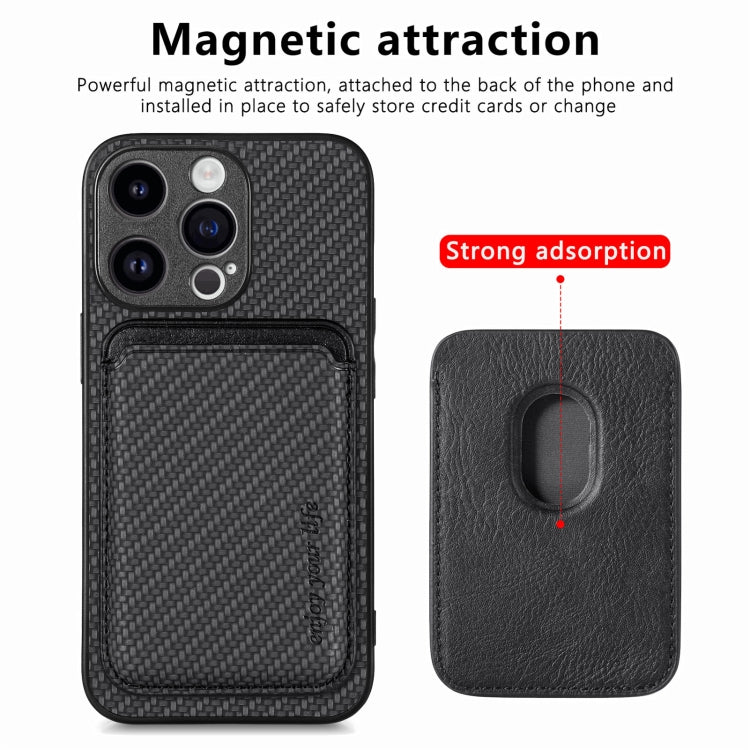 For iPhone 15 Pro Max Carbon Fiber Leather Card Magsafe Phone Case(Black) - iPhone 15 Pro Max Cases by buy2fix | Online Shopping UK | buy2fix