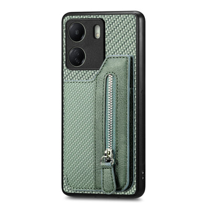 For Xiaomi  Redmi 13C Carbon Fiber Flip Zipper Wallet Phone Case(Green) - 13C Cases by buy2fix | Online Shopping UK | buy2fix
