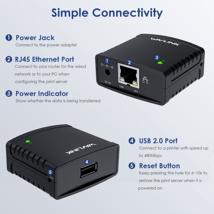 WAVLINK NU72P11 100Mbps Network Print Server USB 2.0 Network Printer Power Adapter(EU Plug) - Printer Accessories by WAVLINK | Online Shopping UK | buy2fix