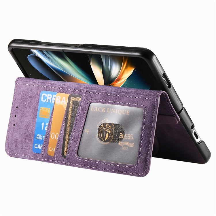 For Samsung Galaxy Z Fold4 Retro MagSafe Magnetic Zipper Wallet Leather Phone Case(Purple) - Galaxy Z Fold4 5G Cases by buy2fix | Online Shopping UK | buy2fix