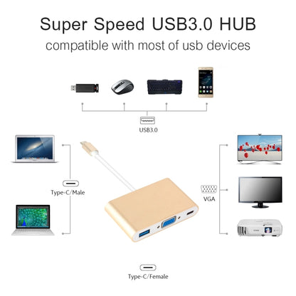 USB Type C to VGA 3-in-1 Hub Adapter supports USB Type C tablets and laptops for Macbook Pro / Google ChromeBook(Gold) - Computer & Networking by buy2fix | Online Shopping UK | buy2fix