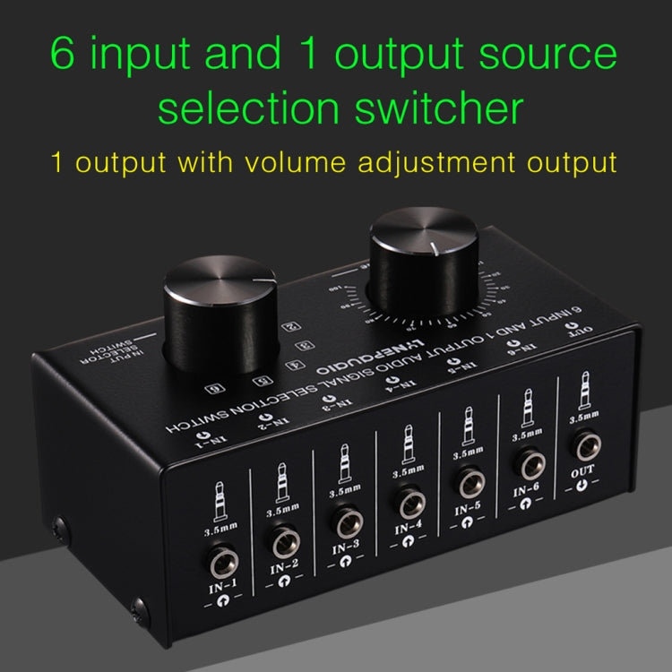 B017 6 Input 1 Output Audio Signal Selection Switcher Output Volume Adjustment Control 3.5mm Interface - Consumer Electronics by buy2fix | Online Shopping UK | buy2fix