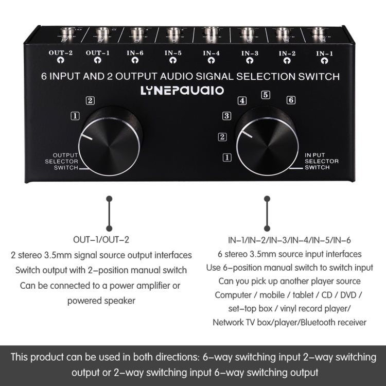 B027 6 input 2 output or 2 input 6 output audio signal source selection switcher 3.5mm interface - Consumer Electronics by buy2fix | Online Shopping UK | buy2fix