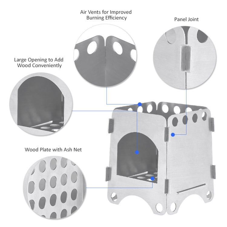 Camping Wood Stove Ultralight Folding Pocket Stove Outdoor Backpacking Cooking Wood Burning Stove Aluminum-Titanium - Outdoor & Sports by buy2fix | Online Shopping UK | buy2fix