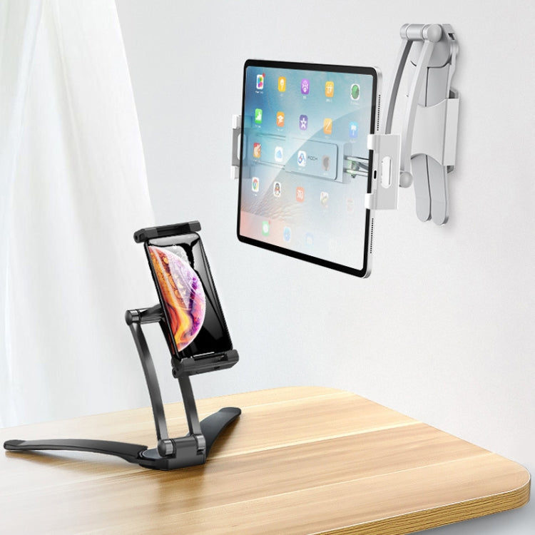 Multifunctional Mobile Phone Tablet Wall Hanging Desktop Aluminum Alloy Holder with Wall Base(Silver Gray) - Lazy Bracket by buy2fix | Online Shopping UK | buy2fix