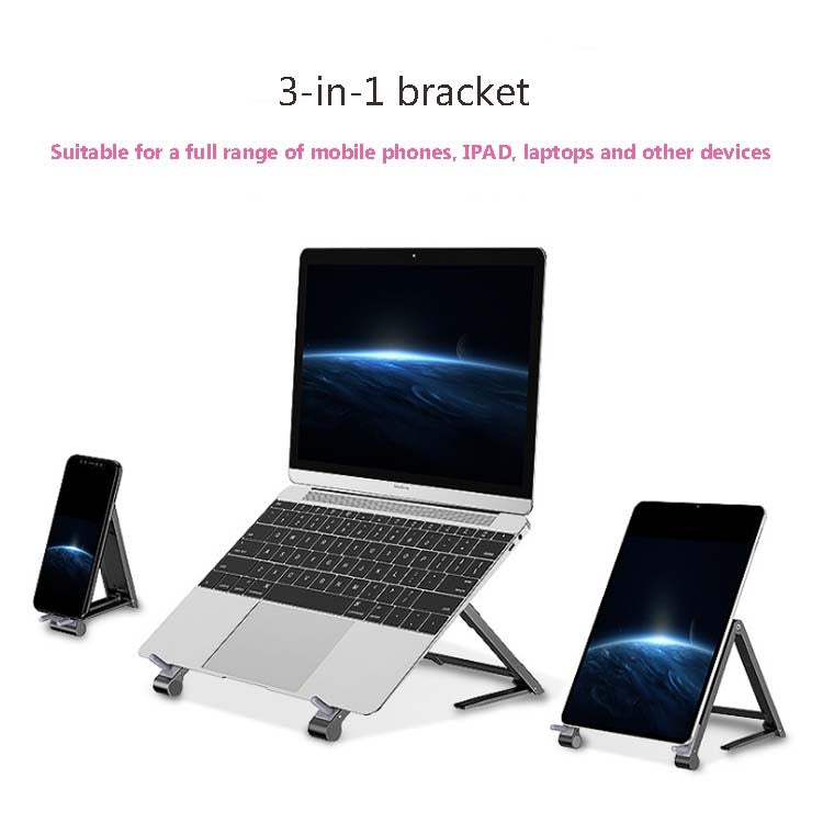 Metal Laptop Stand Computer Cooling Folding Mini Flat Raised Bracket(Silver) - Computer & Networking by buy2fix | Online Shopping UK | buy2fix