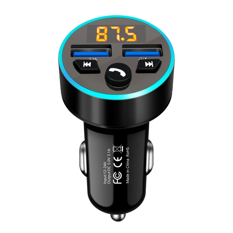 Halo Car MP3 Bluetooth Player Car Charger Car FM Transmitter 3.1A Car Charger(Elegant Black ) - In Car by buy2fix | Online Shopping UK | buy2fix
