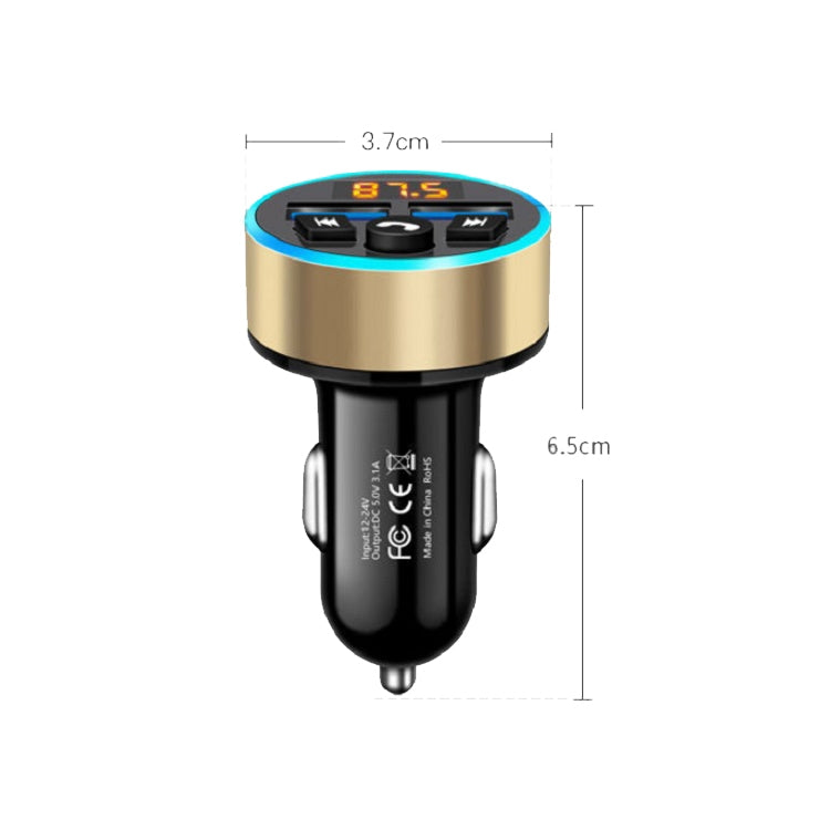 Halo Car MP3 Bluetooth Player Car Charger Car FM Transmitter 3.1A Car Charger(Tyrant Gold) - In Car by buy2fix | Online Shopping UK | buy2fix