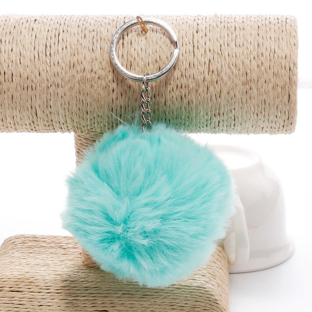 Simple Key Chain Fur Ball Pompon Keychain Pompom Artificial Rabbit Fur Animal Keychains for Woman Car Bag Key Rings(light green) - Key Rings by KOOROL | Online Shopping UK | buy2fix