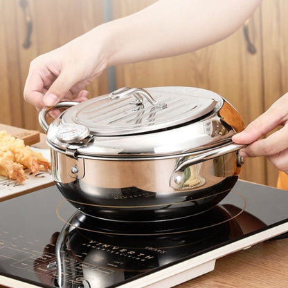 304 Stainless Steel Fryer Pot Household Temperature-controlled Multifunctional Thickening Pot, Size:24cm - Home & Garden by buy2fix | Online Shopping UK | buy2fix