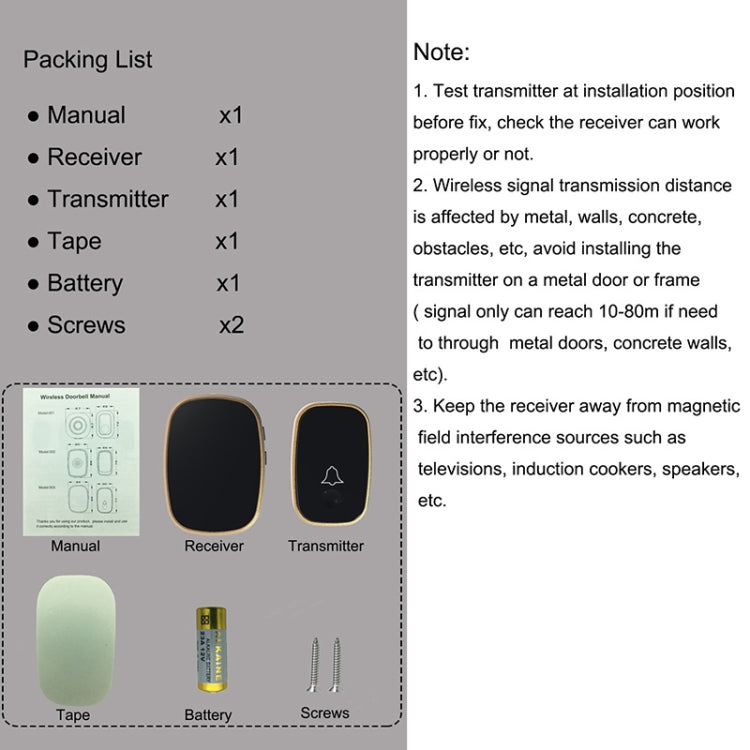 Q188-WW Intelligent Wireless Remote Control Waterproof Doorbell Pager with 45 Chord Music, US Plug/UK Plug/EU Plug - Security by buy2fix | Online Shopping UK | buy2fix