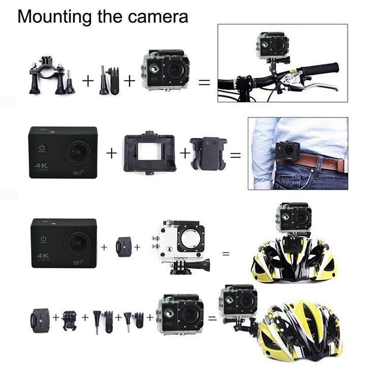 WIFI Waterproof Action Camera Cycling 4K camera Ultra Diving  60PFS Camera Helmet bicycle Cam underwater Sports 1080P Camera(Black) - Consumer Electronics by buy2fix | Online Shopping UK | buy2fix