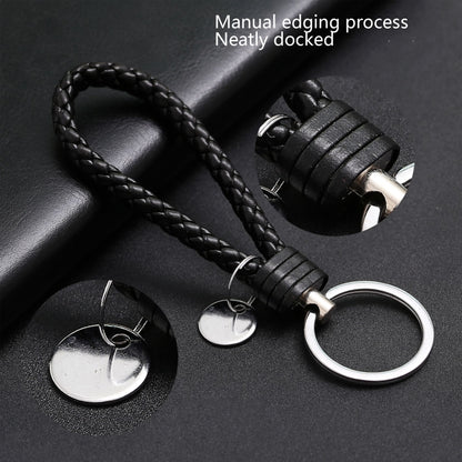 100 PCS Woven Leather Cord Keychain Car Pendant Leather Key Ring Baotou With Small Round Piece( Red Wine) - Key Rings by buy2fix | Online Shopping UK | buy2fix