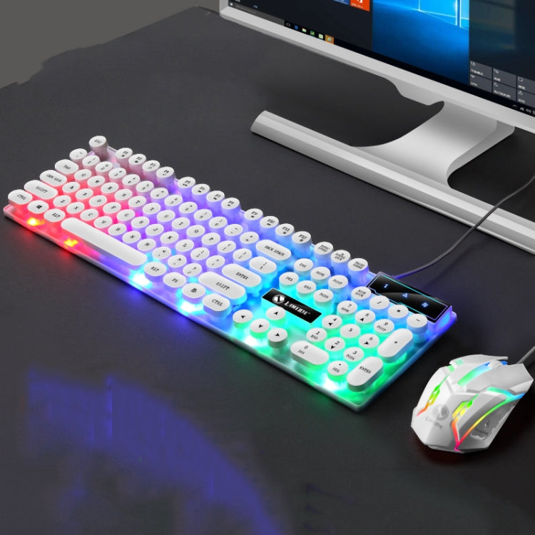 LIMEIDE GTX300 104 Keys Retro Round Key Cap USB Wired Mouse Keyboard, Cable Length: 1.4m, Colour: Punk Set White - Wired Keyboard by LIMEIDE | Online Shopping UK | buy2fix