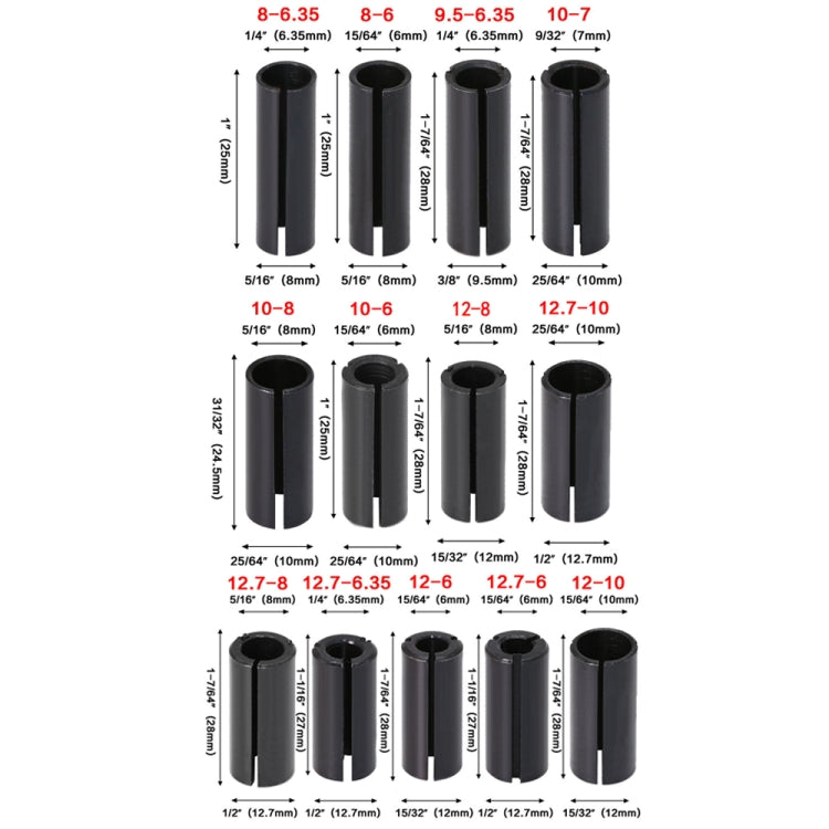 13 PCS/Set Milling Cutter Conversion Chuck Engraving Machine Trimmer Electric Wood Milling Connector - Others by buy2fix | Online Shopping UK | buy2fix