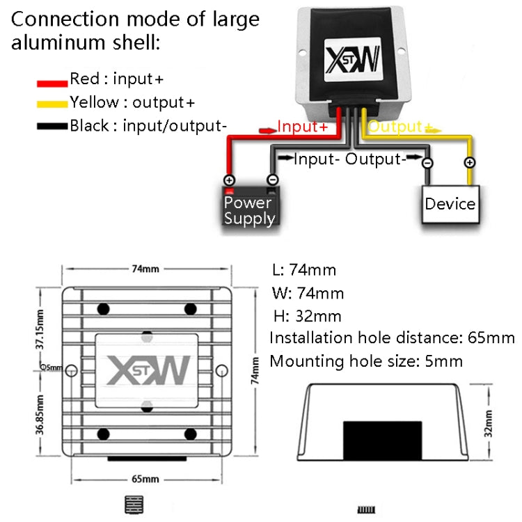 XWST DC 12/24V To 5V Converter Step-Down Vehicle Power Module, Specification: 12/24V To 5V 15A Large Aluminum Shell -  by buy2fix | Online Shopping UK | buy2fix