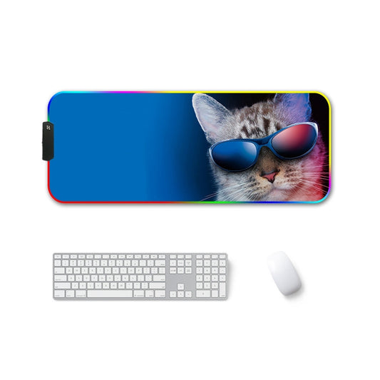 400x900x3mm F-01 Rubber Thermal Transfer RGB Luminous Non-Slip Mouse Pad(Glasses Cat) - Mouse Pads by buy2fix | Online Shopping UK | buy2fix