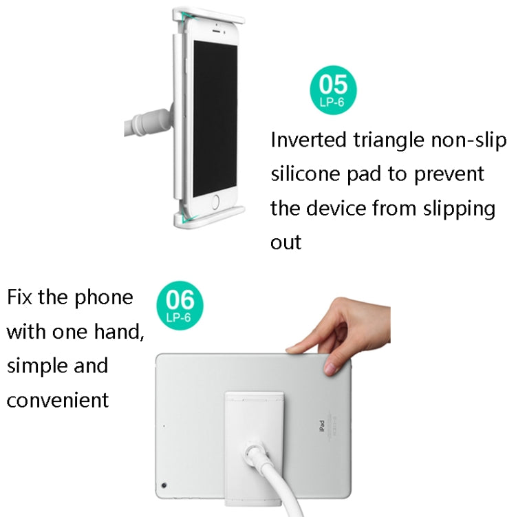 LP-6 Tablet Mobile Phone Lazy Bracket Detachable Bed Bracket, Style: Two-stage （Silver) - Lazy Bracket by buy2fix | Online Shopping UK | buy2fix