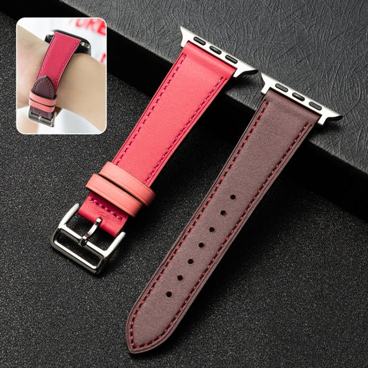 Cowhide Leather Strap Watch Band For Apple Watch Series 8&7 41mm / SE 2&6&SE&5&4 40mm / 3&2&1 38mm(Red) - Watch Bands by buy2fix | Online Shopping UK | buy2fix