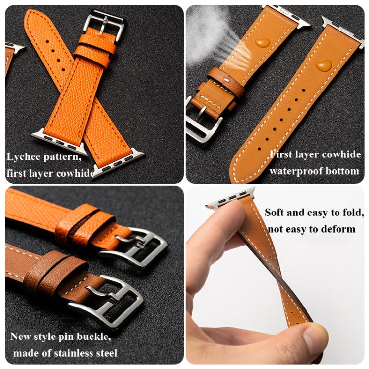 Cowhide Leather Strap Watch Band For Apple Watch Ultra 49mm / Series 8&7 45mm / SE 2&6&SE&5&4 44mm / 3&2&1 42mm(Orange) - Watch Bands by buy2fix | Online Shopping UK | buy2fix