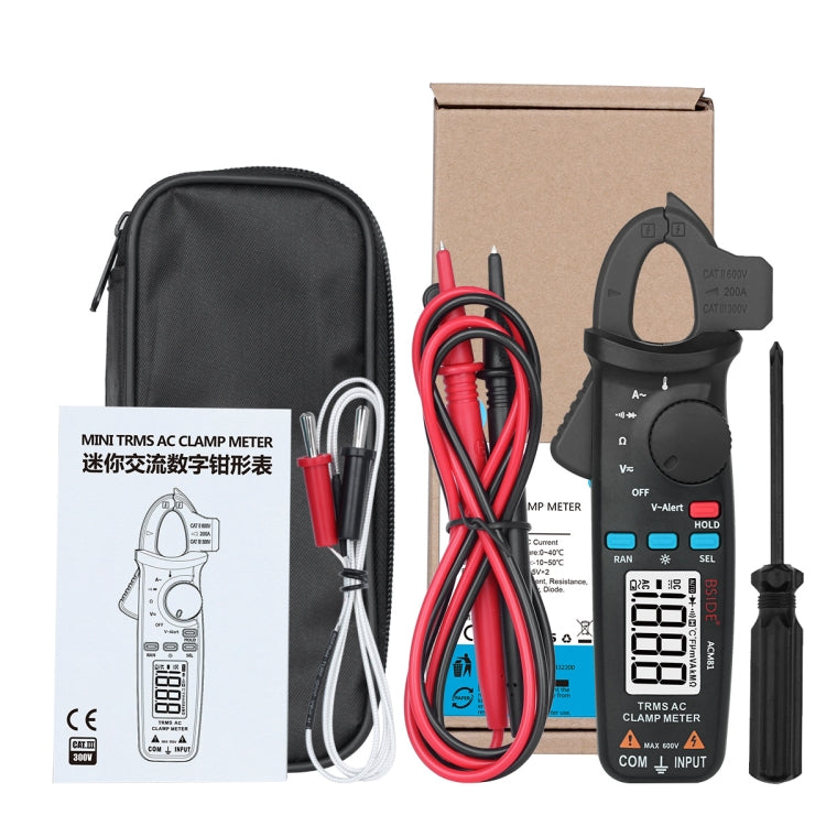 BSIDE ACM81 Digital Clamp Meter Auto-Rang 1mA Accuracy 200A Current DC AC Multimeter(Black) - Consumer Electronics by BSIDE | Online Shopping UK | buy2fix