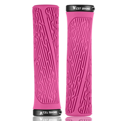 1 Pair WEST BIKING YP0804061 Bicycle Anti-Slip Shock Absorber Grip Mountain Bike Rubber Handlebar Cover(Rose Pink) - Bicycle Grips by WEST BIKING | Online Shopping UK | buy2fix