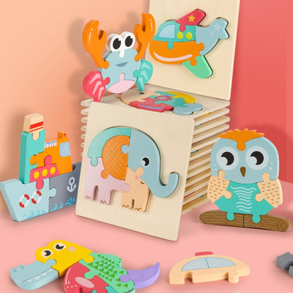 3 PCS Early Childhood Education Wooden Three-Dimensional Jigsaw Puzzle Toy(S-Monkey) - Puzzle Toys by buy2fix | Online Shopping UK | buy2fix