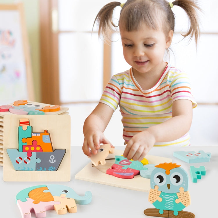 3 PCS Early Childhood Education Wooden Three-Dimensional Jigsaw Puzzle Toy(Y-Owl) - Puzzle Toys by buy2fix | Online Shopping UK | buy2fix