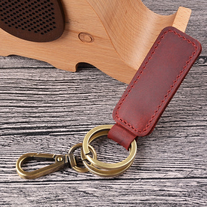 2 PCS Handmade Crazy Horse Leather Retro Keychain Car Couple Keychain, Specification: Double Ring(Wine Red) - In Car by buy2fix | Online Shopping UK | buy2fix